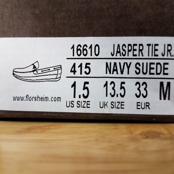 Florsheim Kids US 1.5 Jasper Tie Jr. Boat Shoe Suede Genuine Leather in Navy - Picture 11 of 13